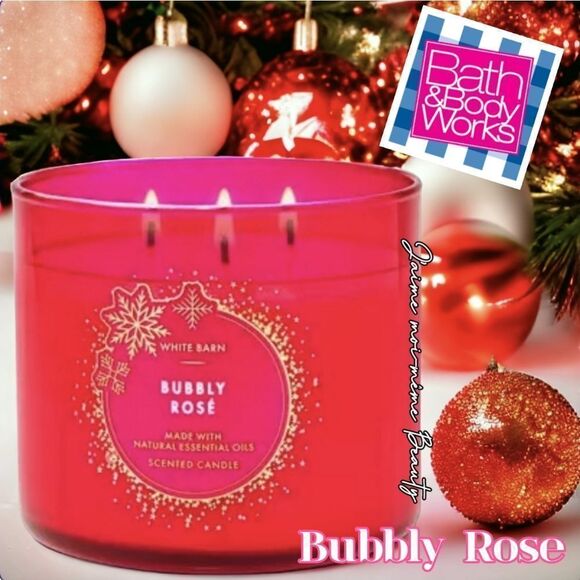 (White Barn) Bath & Body Works Bubbly Rose Candle - Picture 1 of 5